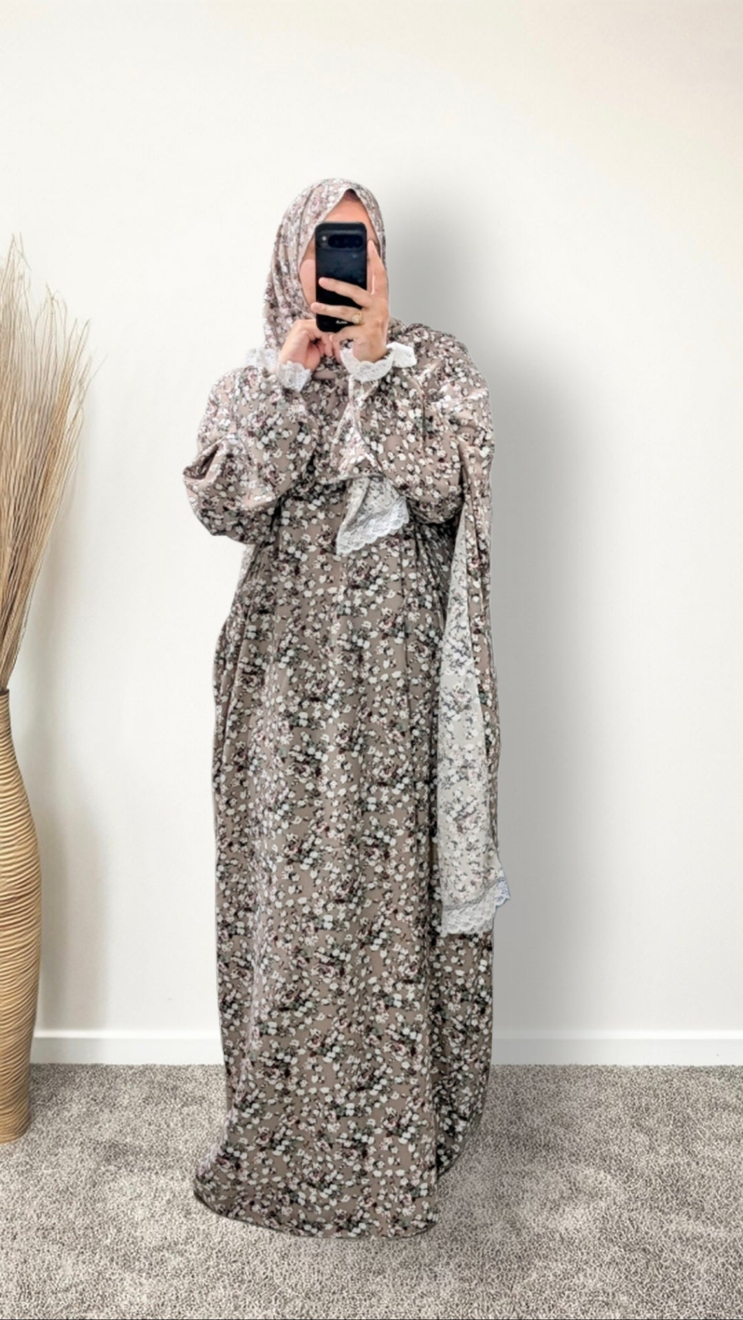 Modest Prayer Abaya With Hijab | Floral Mocha