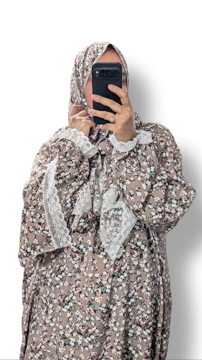 Modest Prayer Abaya With Hijab | Floral Mocha