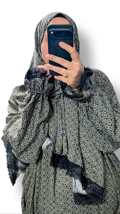 Modest Prayer Abaya With Hijab | Pattern Green